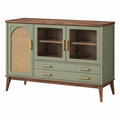 Aparador 120 x 40 x 85 cm de madera verde con ratán y vidrio para almacenamiento estilo retro