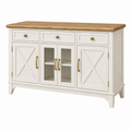 Aparador 150 x 45 x 90 cm de madera blanco y natural con puertas de cristal estilo rústico