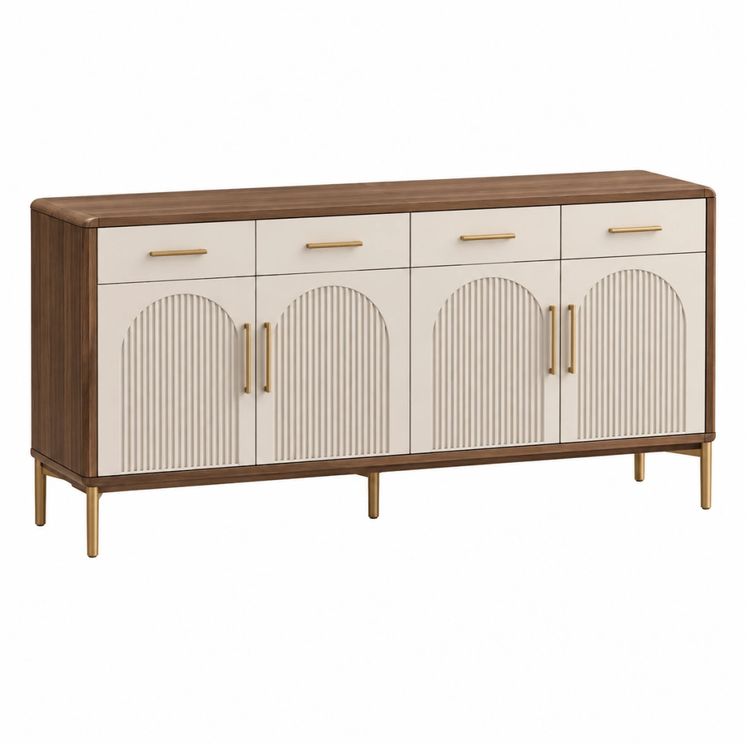 Aparador 180 x 45 x 85 cm de madera marrón y blanco con puertas acanaladas estilo moderno