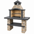 Barbacoa de jardín 120 x 70 x 210 cm de piedra y ladrillo beige gris con parrilla estilo rústico