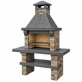 Barbacoa de obra 120 x 70 x 210 cm de piedra gris para exterior con chimenea y parrilla
