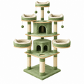 Árbol rascador para gatos 70 x 70 x 190 cm de felpa verde con postes de sisal y camas elevadas