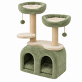 Árbol rascador para gatos 60 x 50 x 120 cm de felpa verde y beige con postes de cuerda y refugio