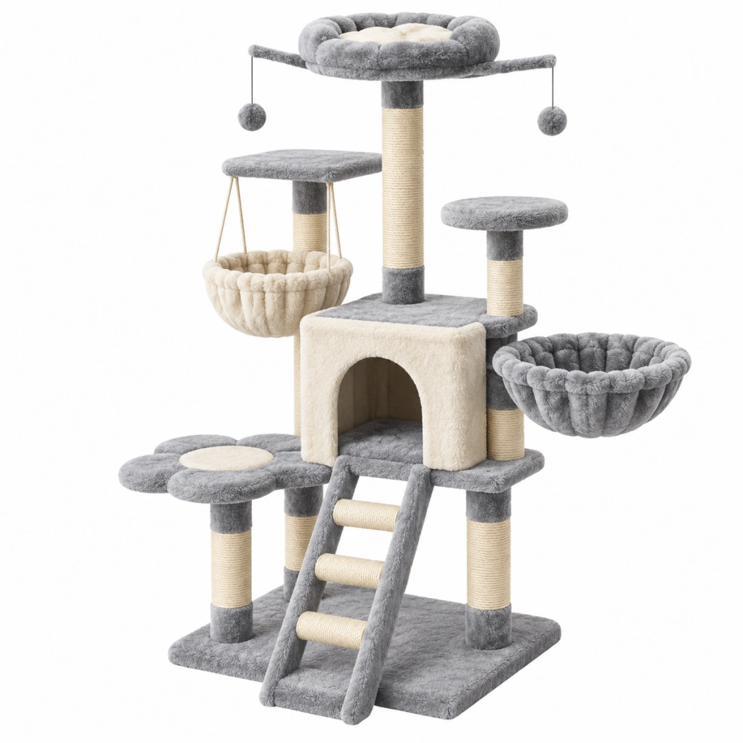 Árbol para gatos 60 x 50 x 150 cm gris y crema con sisal - rascador multinivel