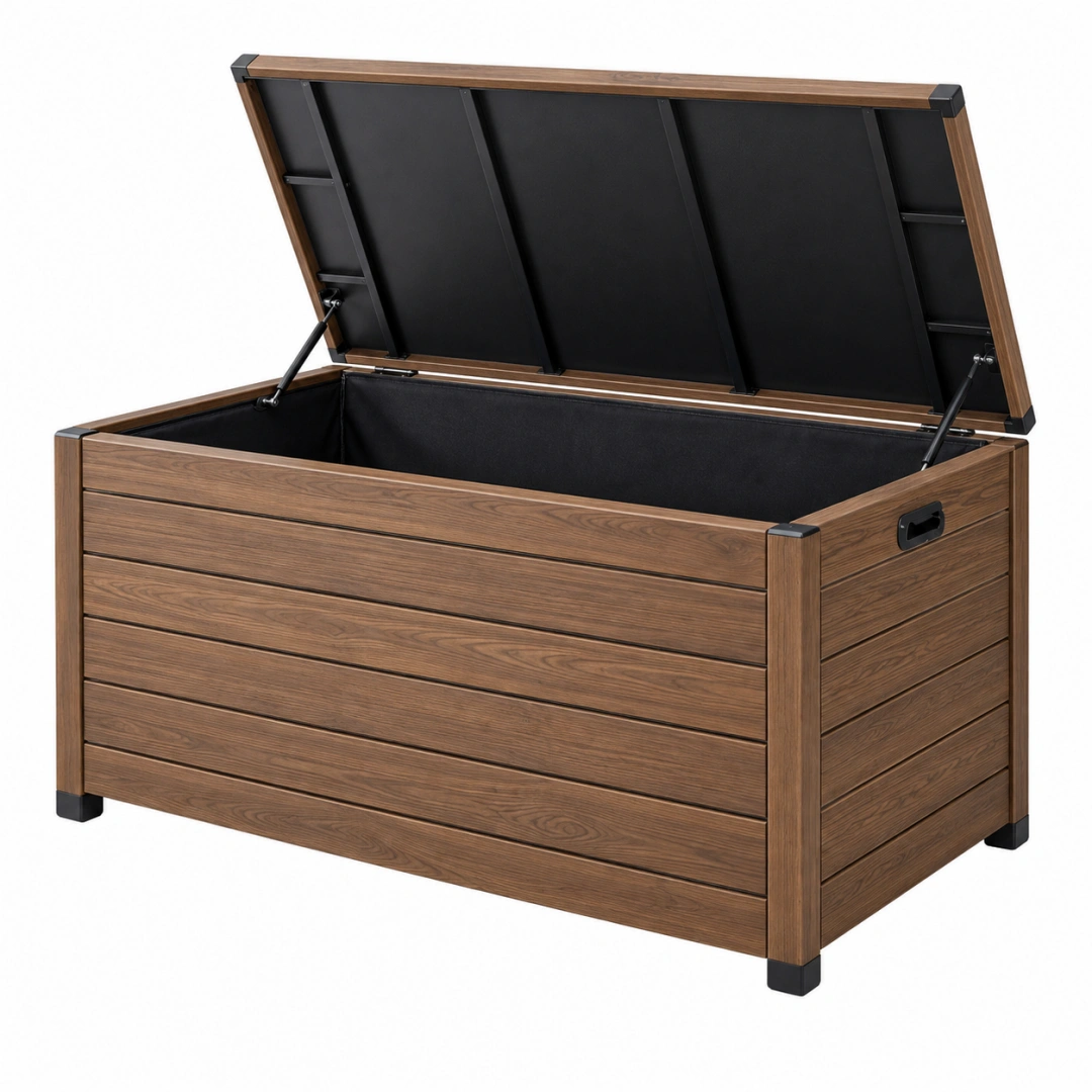 Baúl de almacenamiento 120 x 60 x 63 cm madera marrón con tapa elevable