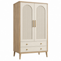 Armario 90 x 50 x 180 cm de madera beige y natural con 2 puertas y 2 cajones estilo moderno