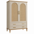 Armario 100 x 50 x 190 cm de madera beige con ratán - estilo natural con 2 puertas y 2 cajones