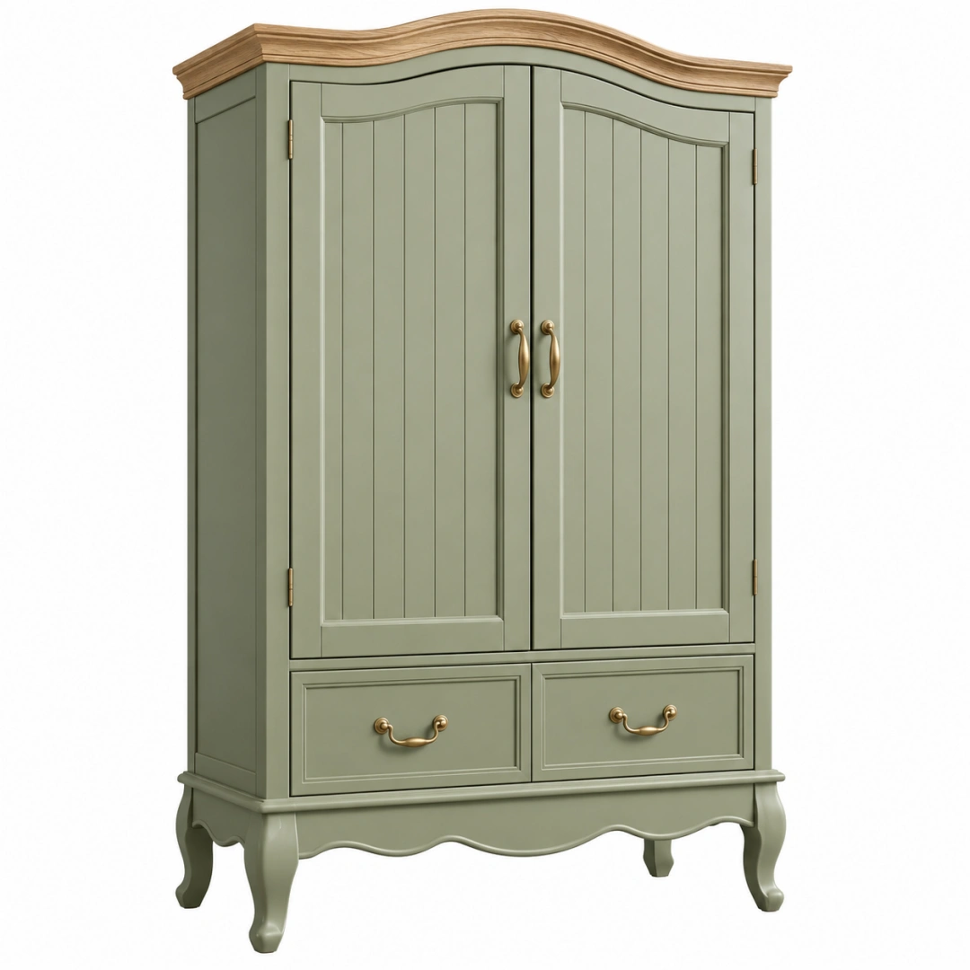Armario 100 x 55 x 190 cm de madera verde con cajones estilo clásico
