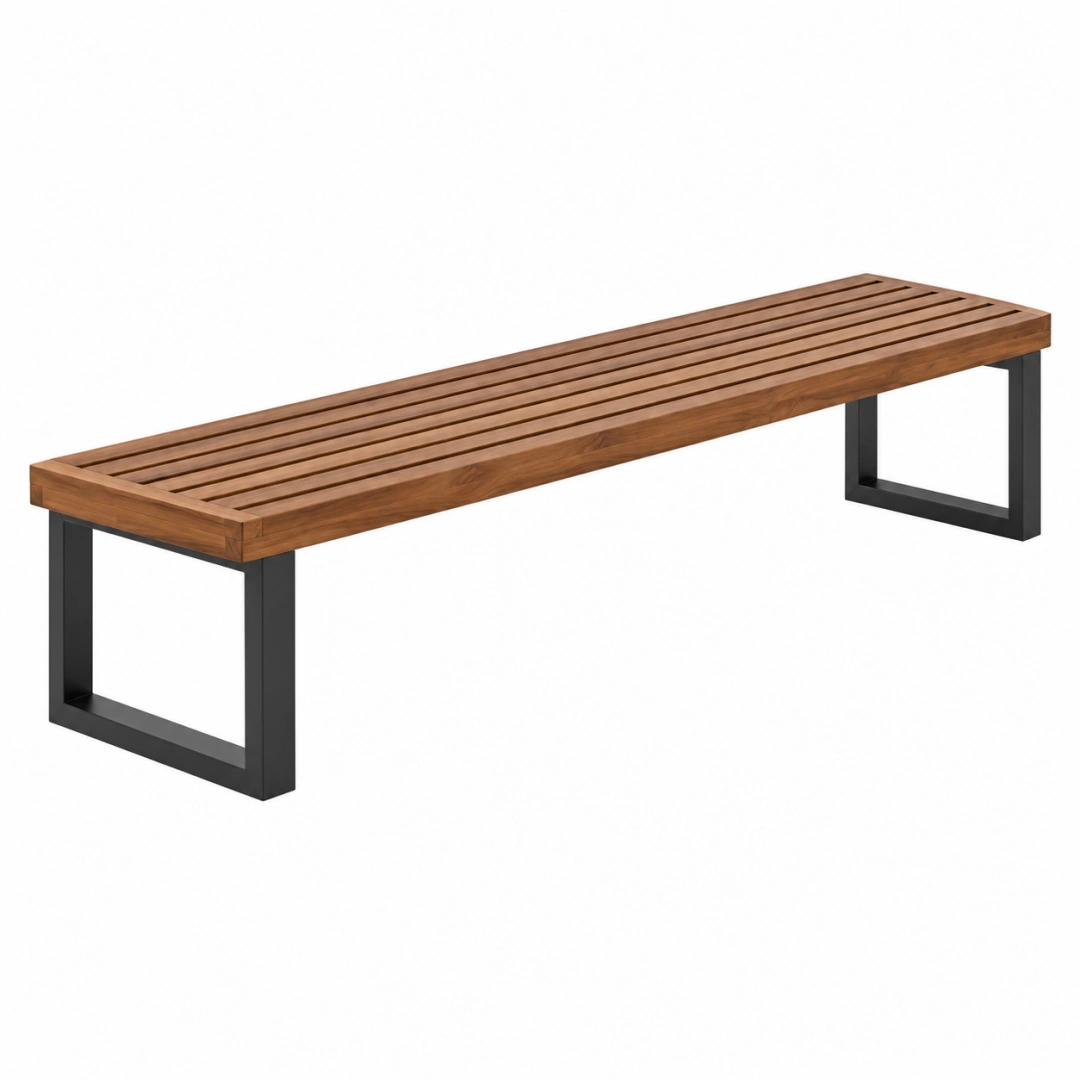 Banco de jardín 180 x 40 x 45 cm de madera y acero negro estilo industrial