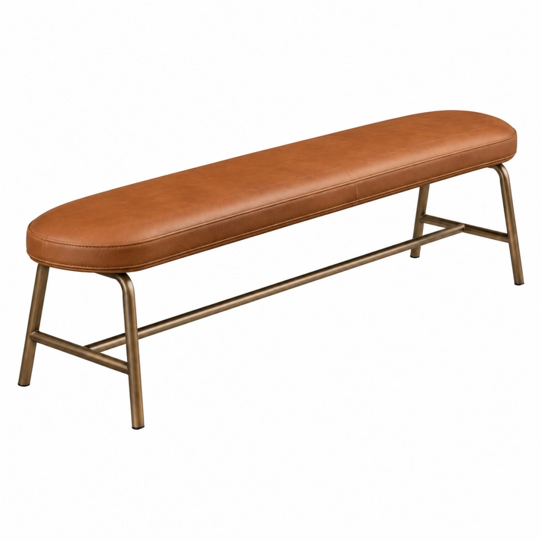 Banco 120 cm con tapizado marrón y estructura de metal - estilo industrial