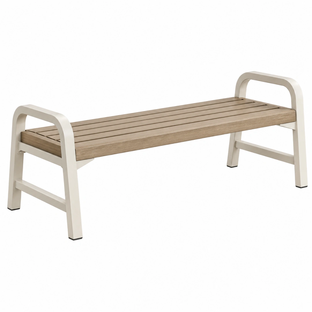 Banco de exterior 120 x 40 x 65 cm de madera y metal blanco estilo moderno