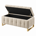 Banco con almacenaje 120 x 45 x 50 cm de tejido bouclé beige con patas metálicas doradas - tapizado acolchado