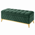 Banco baúl 120 x 45 x 45 cm de terciopelo verde con patas metálicas doradas - asiento acolchado capitoné