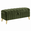 Banco con almacenaje 100 x 40 x 45 cm de terciopelo verde con patas metálicas - acolchado